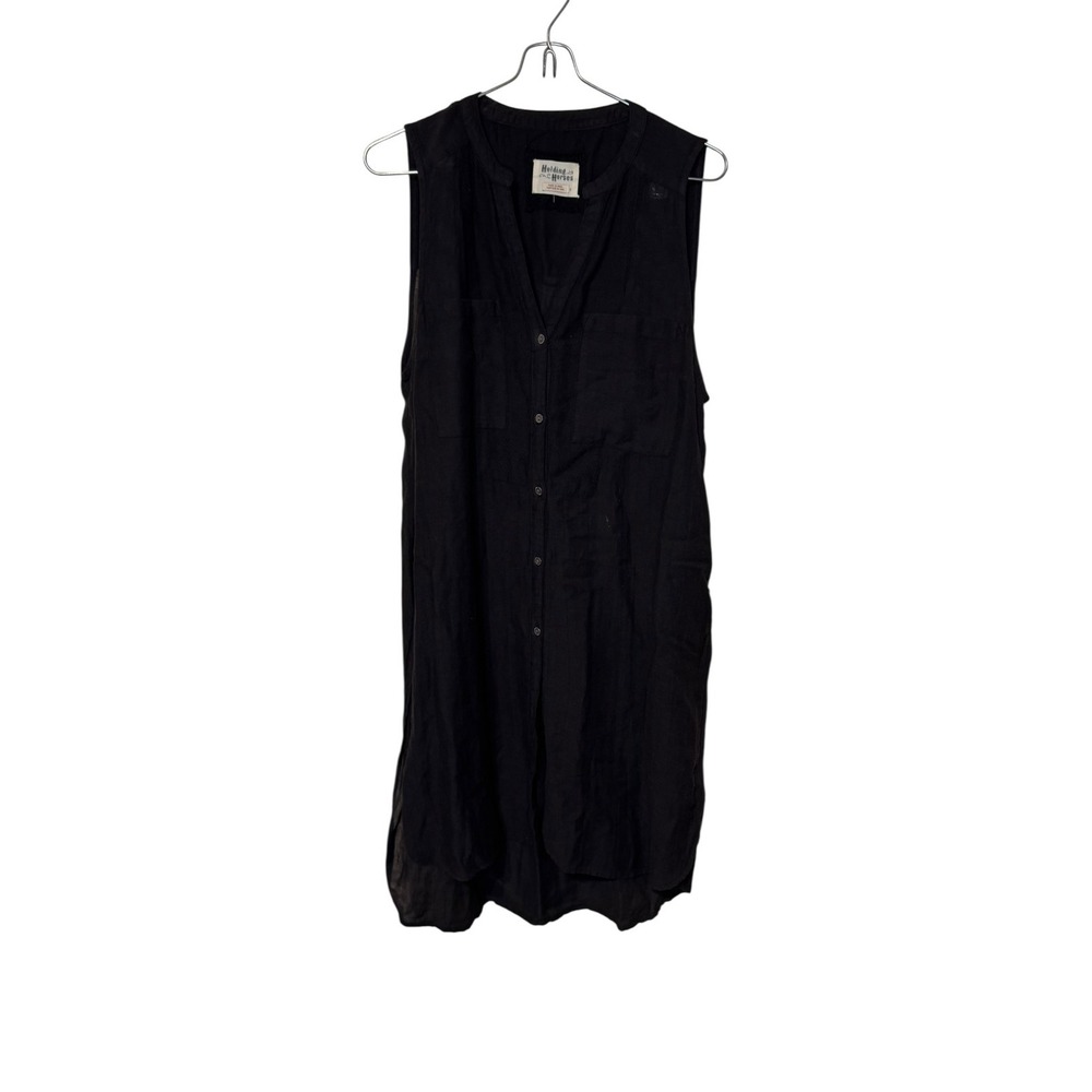 Holding Horses Womens Shirt Dress Button Up Sleeveless Knee length Black Size 8
